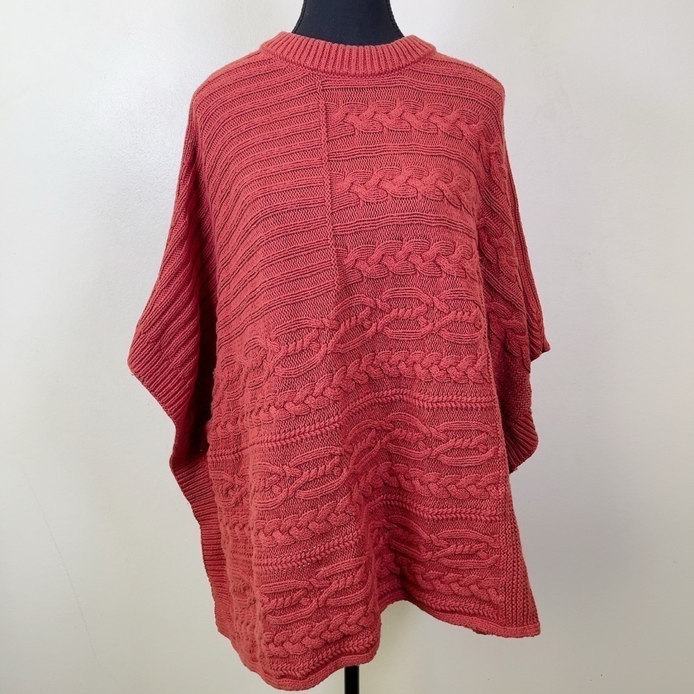 Abercrombie & Fitch Pumpkin Spice Orange Chunky Cable Knit Poncho Sweater - Picture 2 of 16